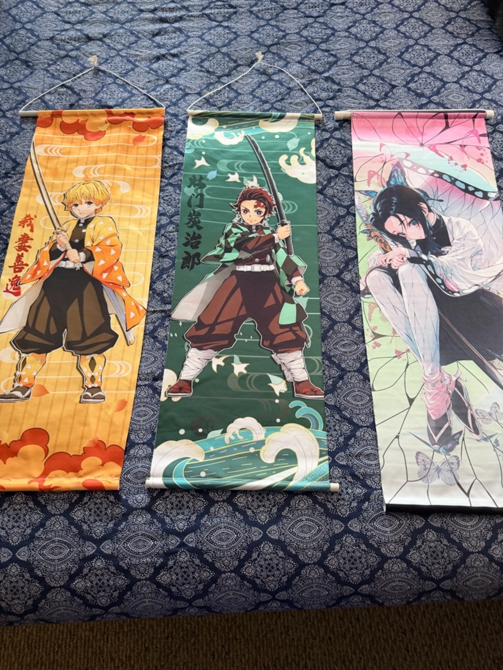Demon Slayer Tanjiro, Zenitsu & Shinobu Wall Scroll Trio - Orange/Green/Pink